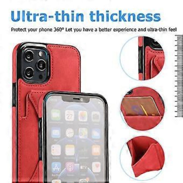 iPhone 13, Plånboksfodral - Slimmat syntetiskt läderfodral med canvas twill-finish & 2 kreditkortsfack [RÖD]
