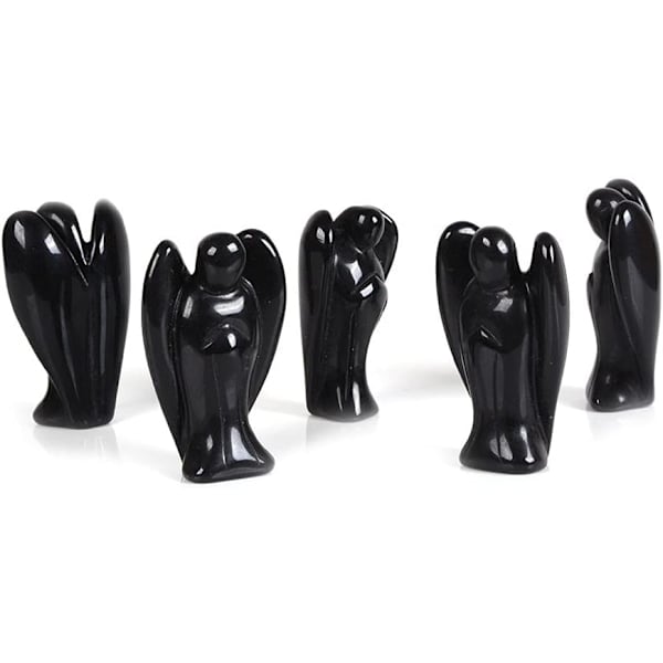 Kaiverrettu Musta Obsidiaani Gemstone Rauha 2 tuuman Enkeli Taskuvartija