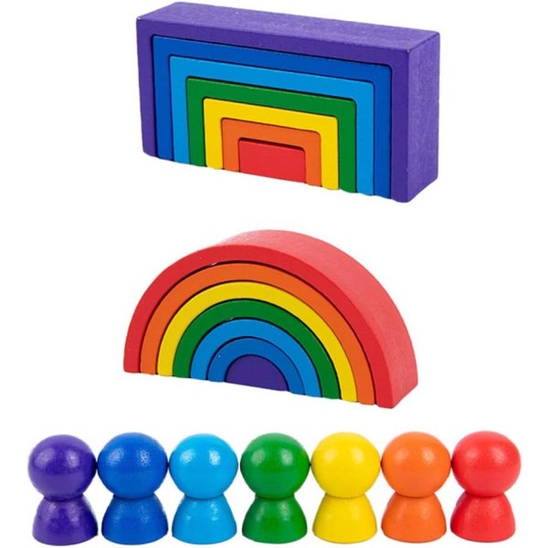 Rainbow-puiset pinottavat nukkelelut, eri värejä ja muotoja,
