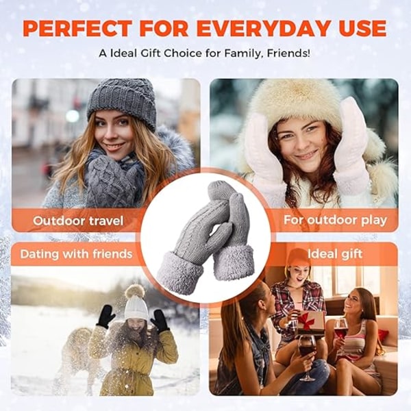 (Grå) Mittens Kvinner, Damer Tykk Fleece Foret Isolerte Varme Kn