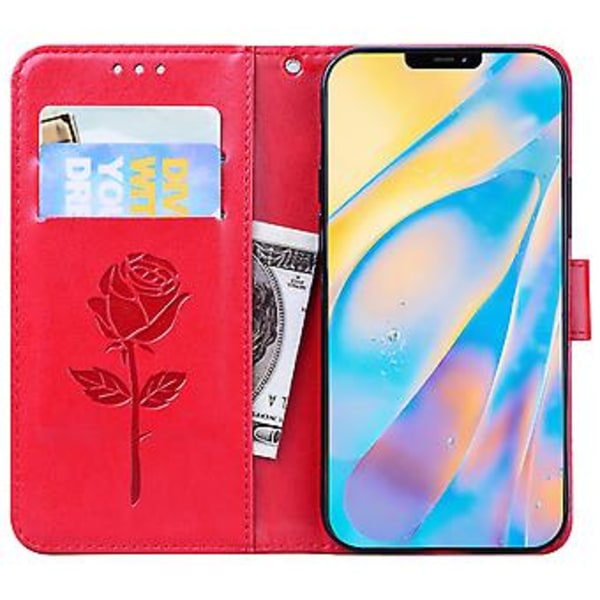 Ruusuaiheinen nahkakotelo iPhone 12:lle Red