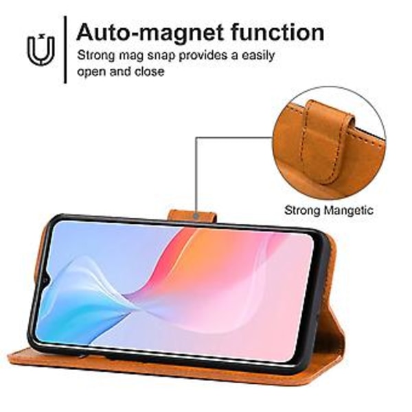PU-puhelinkotelo vivo Y21e:lle Brown