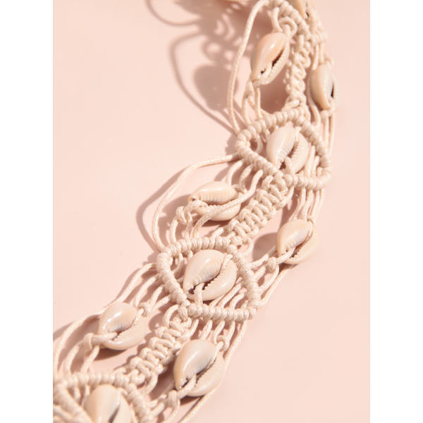 Kvinde Bohemian stil vævet skal bredskygget bælte (beige, tot