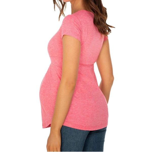 Kvinners Maternity Topp Kort og Lang Ermet Side Plissert Crew Ne