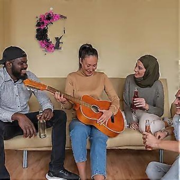 Halloween Måne Katt Krans, Søt Kattekrans med Halvmåneform for Veranda Inngangsdør Dekor (stil2385)