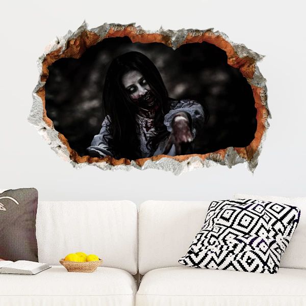 3D Halloween Vægsticker - Kvindelig Spøgelse Halloween Vægsticker, H