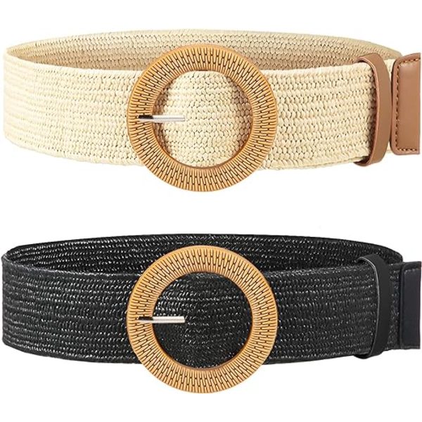 2 Stycken Dam Halmvävd Elastisk Stretch Midjebälte Smal Klänning