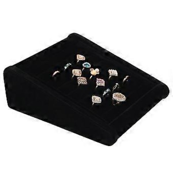 Skrå Ring Display Bakke Fingerringe Fremvisningsstand Smykke Organizer Holder (Sort)