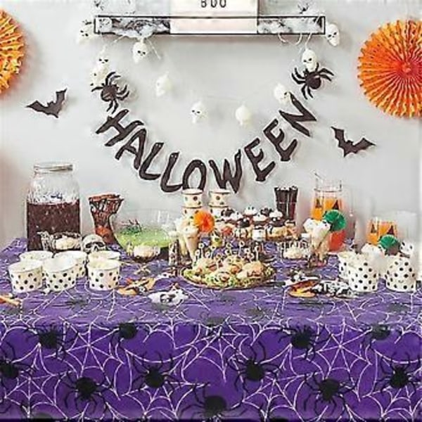 Halloween Duk Bordduk Gresskar Edderkoppnett Flaggermus Plast Borddeksel Klær 137 X 183cm