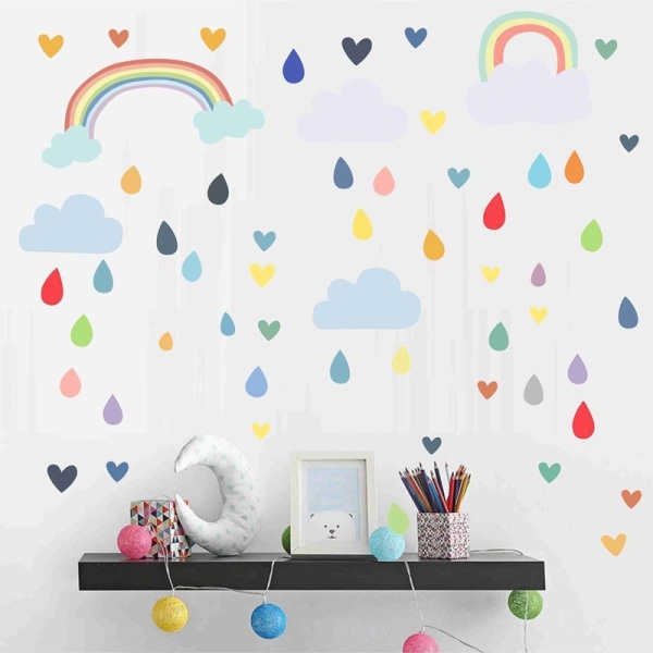 1 styks farverig regnbueregn vægklistermærke, vægklistermærker til børn