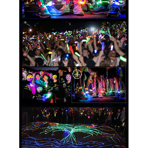 100 Fluorescerende Armbånd + 100 Forbindelser - Premium Kvalitet
