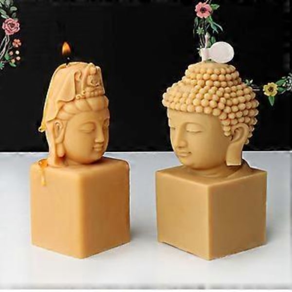 Avalokitesvara Buddha Hoved Silikoneform Aromaterapi Lys Gips DIY Epoxy Resin Støbeform Skrivebordsdekorationer 4