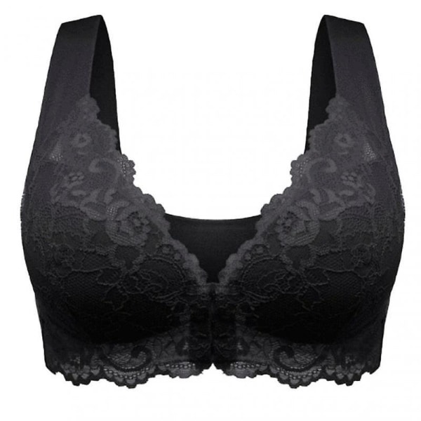 Front Closure Bra Med Floral Lace Lift Stretch 5d Shaping Sømløs BH Push Up Full Dekning Undertøy For Stor Cup.2XL.Svart