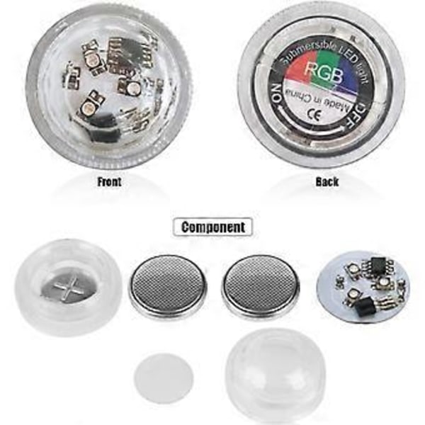 10 stk. LED Undervannslys, Vanntette Multi-Fargede Lys, SMD 3528 RGB Stemningslys med Infrarød Fjernkontroll for Vaser, Boller, Basseng