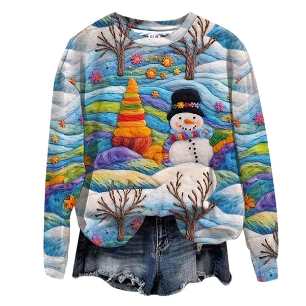 Jule sweatshirt til kvinder med print, lange ærmer, afslappet crewneck pullover, style 14 - størrelse M M