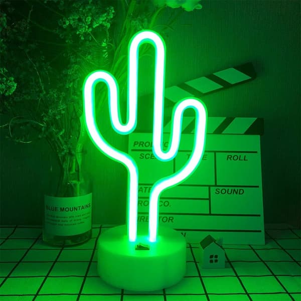 LED Kaktusformad Neonskylt Lampa med Hållarbas Bordsdekoration