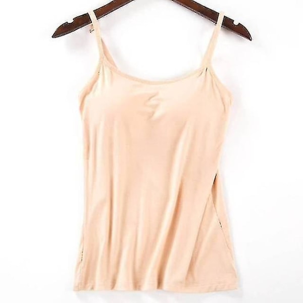 Dame Pad Blød Casual BH Tank Top Dame Spaghetti Cami Top Vest Kvinde Camisole Med Indbygget BH.M.Apricot