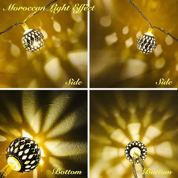 Marokkanske Lyslenker Batteridrevet 40 Gull LED Globe String