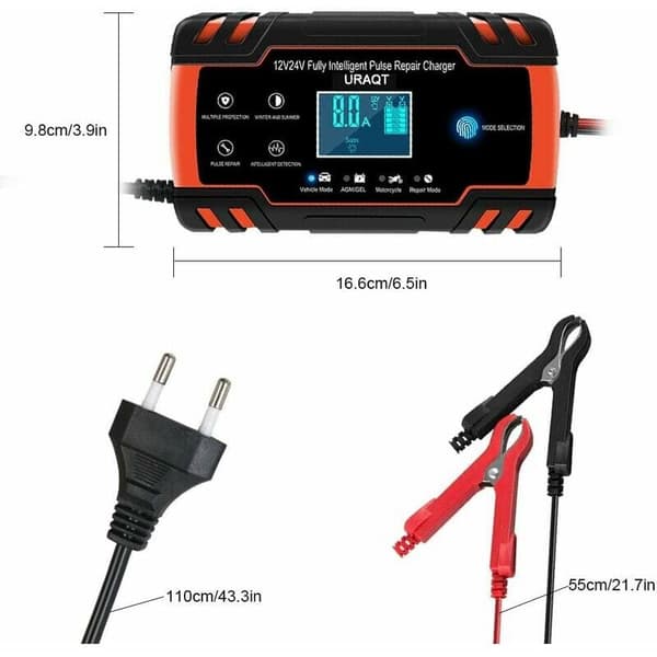 Bilbatteriladdare, 8A 12V/24V Bilbatteriladdare, helautomatisk