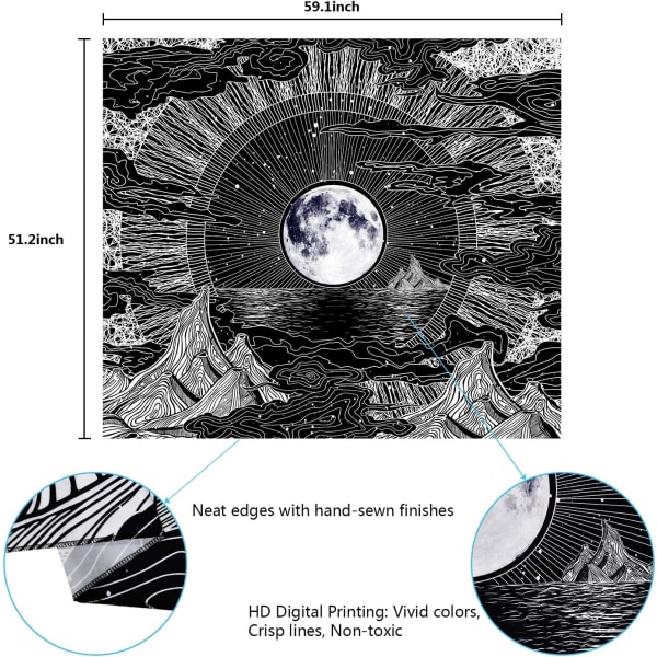 1st 130 x 150 cm Väggtapet, psykedelisk, med måne, stjärna och