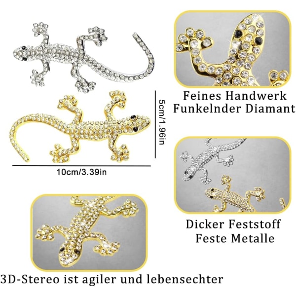 Bilstikker 2 stk Metall 3D Stereo Gecko Stikker Selvklebende M