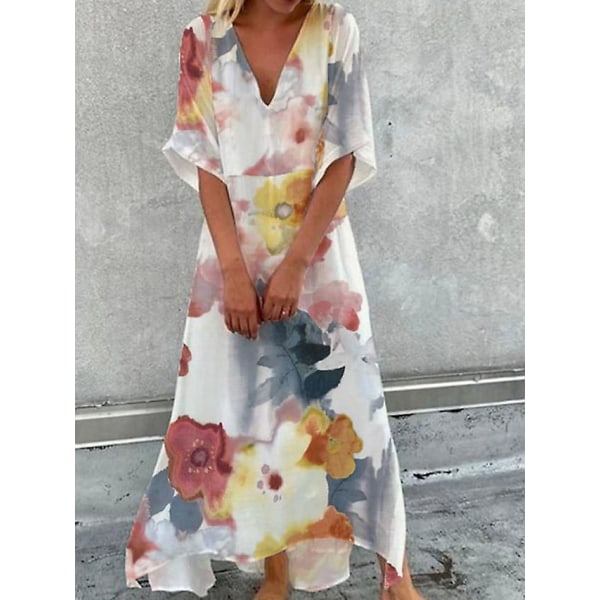 Dame Marmorering Blomsterprint Afslappet Kjole Swing Kjole Boho Kjole Lang Kjole Maxi Kjole Grøn Blå Gul Halv Ærme-happygo.M.Gul Yellow M