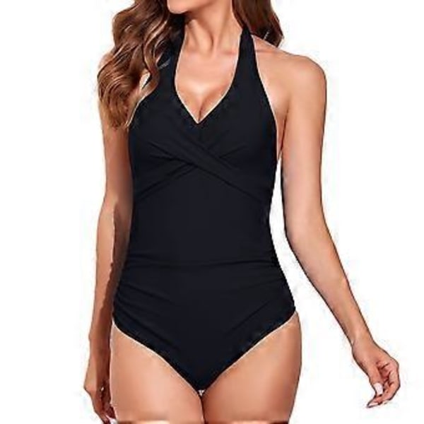 Eldrakt med stropper foran, kryssrygg, dame badedrakt, sexy bikini - Svart (style5609)