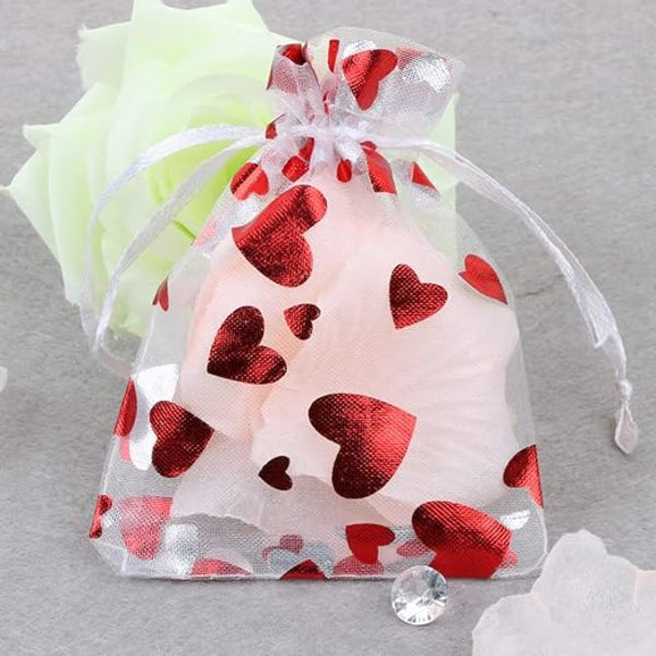 100 stk. Organza Smykkeposer Lille Posepose Hjerte Slik Dragee
