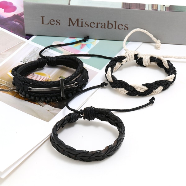 Herrarmband Set Läder Flätad Pärlor Pack