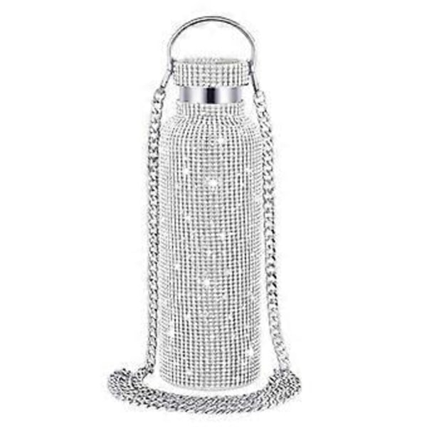 Diamant Vandflaske Bling Rhinestone Rustfrit Stål Termoflaske Silver