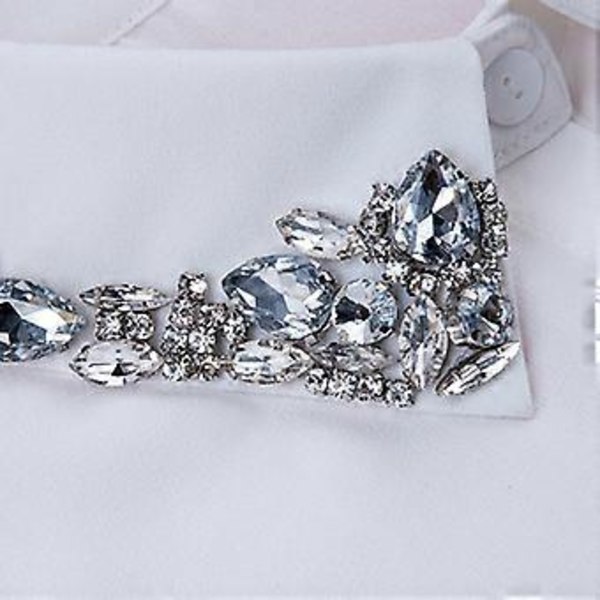 Dame Kvinder Vanddråbe Imitation Krystal Chiffon Falske Kraver Smykker Rhineston Hvid White