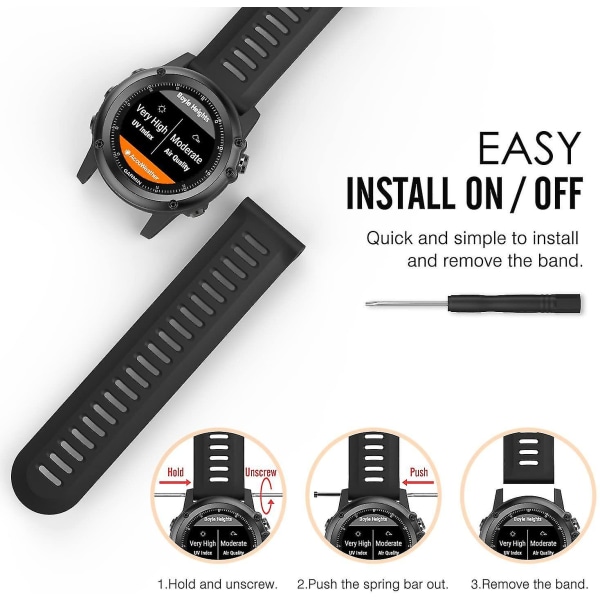 Band för Garmin Fenix 3/fenix 5x Mjukt Silikonband Passar Garmin Fenix 6x/fenix 6x Pro/fenix 3/fenix 3 Hr/fenix 5x/5x Plus 26mm.Fenix 6X eller 6XPRO.Svart