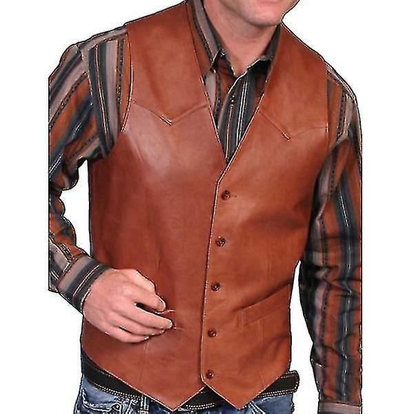 Herre høst mote cowboy kunstlær vest. 5XL. Mørk brun