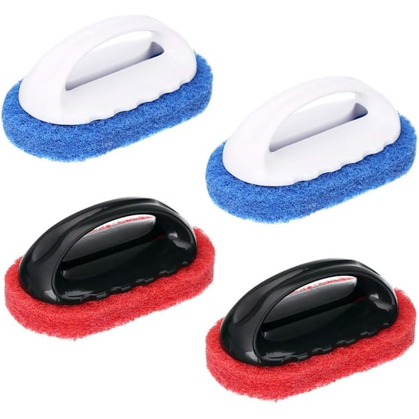 4 Pack Cleaning Sponges with Handle - Abrasive Pads - Cleaning Br