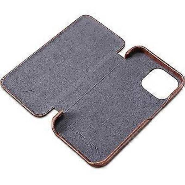 Läderfodral Kompatibelt med iPhone 13 Pro - Vintage Stil Äkta Läder Flip Folio Design Cover - Inbyggd Magnetisk Stängning - Brun