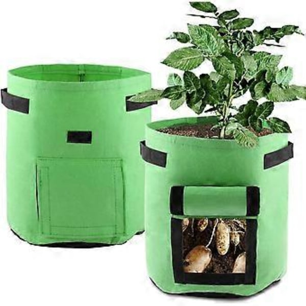 Nirvana 3-delt plantepose, non-woven stof plantepose, kartoffelpose, plantepose til kartofler, grøntsager, blomster, planter (23x 28 cm, grøn)