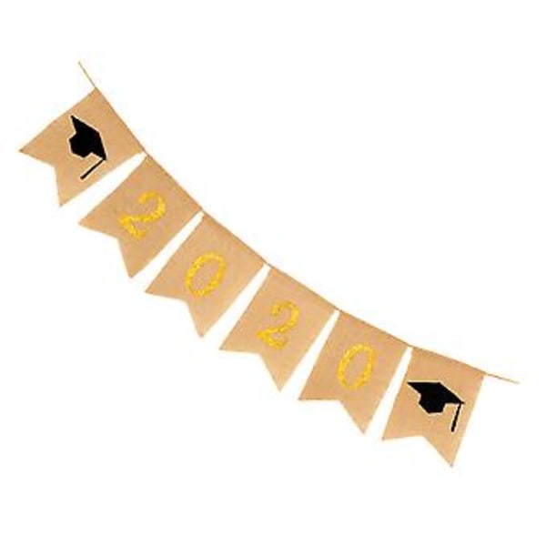 2 Sett Graduering Doktorhatt Trykk Vimpel Dekor Lin Swallowtail Banner Gull 2020 Tall Garland Flagg Skolefest Forsyningssett