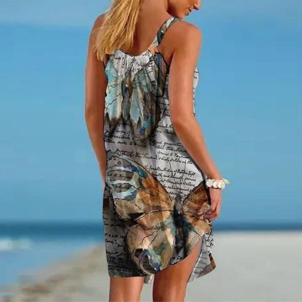 Ærmeløs Blomsterkjole Casual Sommerkjole Mini Tank Kjole Dame Strandkjole Qxuan.S.Butterfly Butterfly S