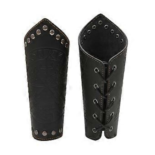 Gotiske armbeskyttere til voksne med præget mønster, punk-kriger, renæssance, pirat, ridder, PU snørebånd, armbånd, sort A