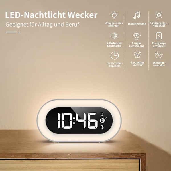 Digital väckarklocka, väckarklocka med ljus, LED nattlampa alarm