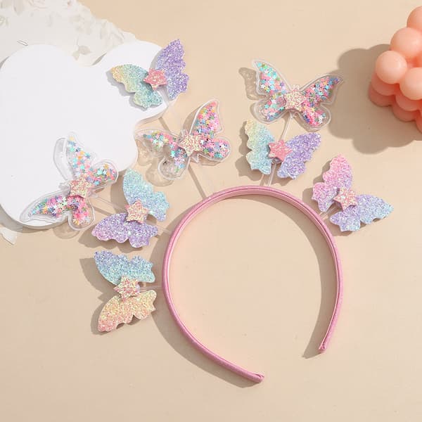 Sommerfugle Hårbøjle, Farverig Gradient Glitter Sommerfugl Hårbøjle