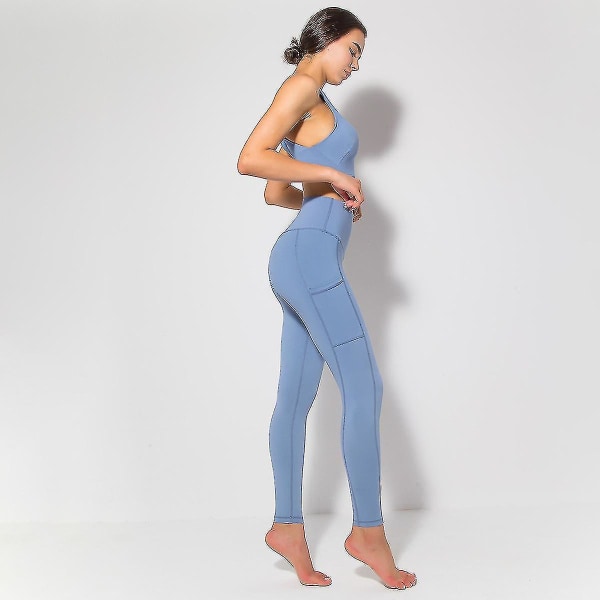 Gymsett for kvinner med høy midje leggings med polstret sports-BH yogasett..