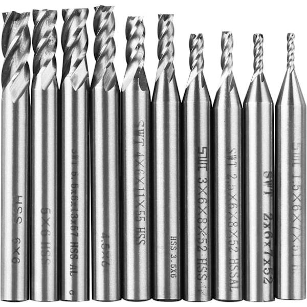 End Mills, 1.5-6mm HSS CNC lige skaft bor sæt 4 fløjte E