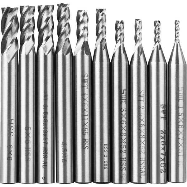 Fräsar, 1,5-6mm HSS CNC Rak Skaft Borr Set 4 Flöjt E
