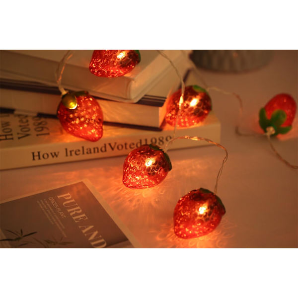 Røde jordbær-lyskjede (5*4*6CM), 3M 20 LED-lyskjede på batteri, for bryllupsfest, telt, balkong, soveromsdekorasjon