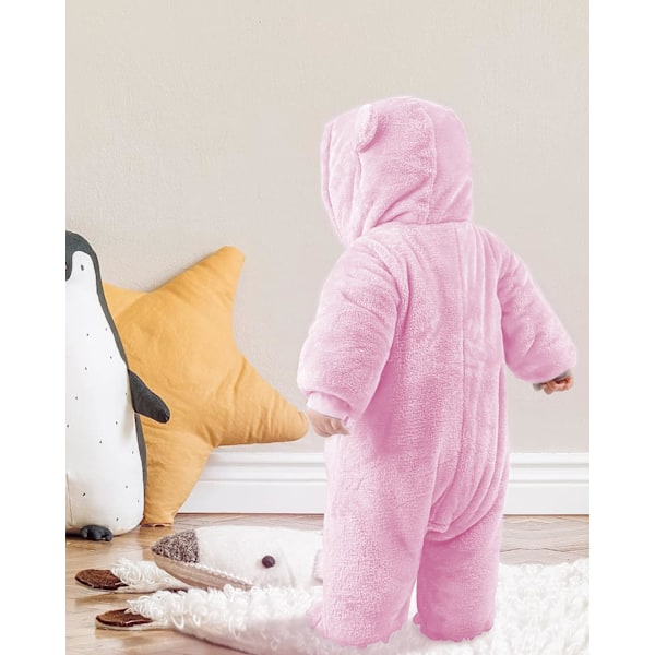 Babyhuvtröja i ull, snöjacka, tecknad jumpsuit, höst- och vinterkläder, rosa 6-9 månader