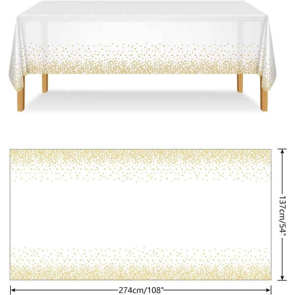 White and Gold Party Table Cloth Plastic Table Cloth 137x274cm Go