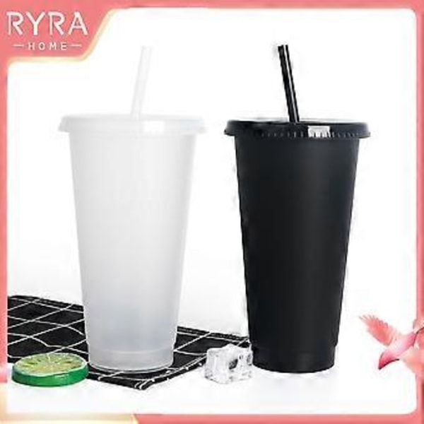 473/700ML Plastikkrus Med Sugerør Og Låg Genanvendelig Vandflaske Til Kaffe Juice 1pc 700ml