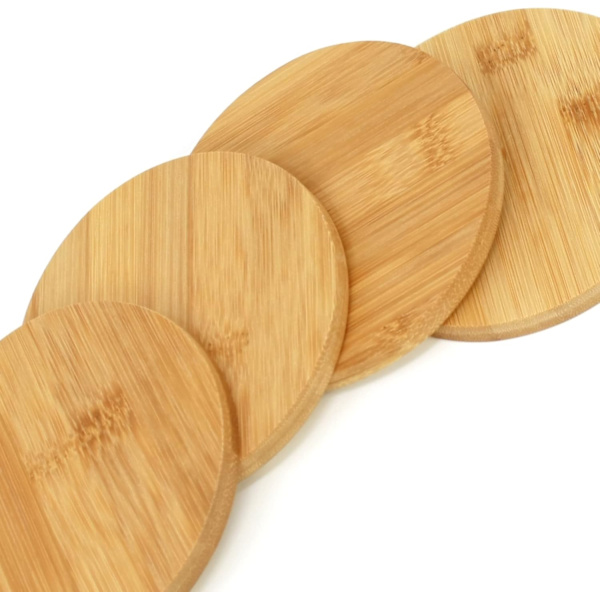 100*100*7mm, 4 kpl, Bambualustat - Pyöreät lasinaluset - Alusta