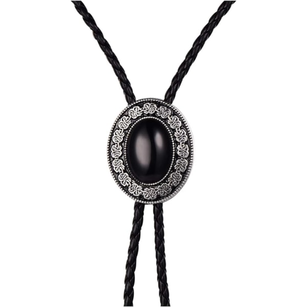 Bolo tie, handmade round western denim bola tie black